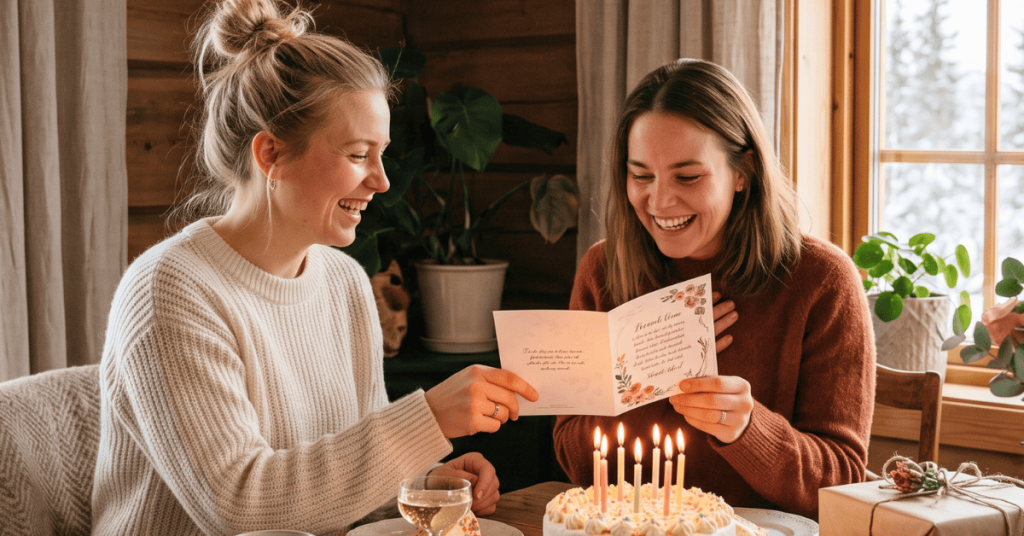 Gratulerer med dagen dikt venninne – to beste venninner feirer bursdag med kort og kake