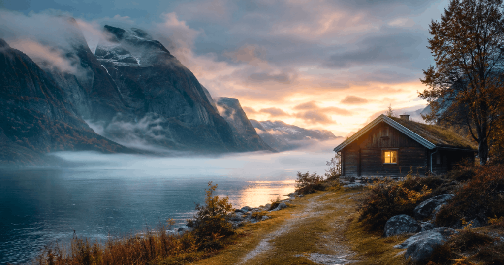 Mest kjente norske dikt med norsk fjord, fjell og hytte
